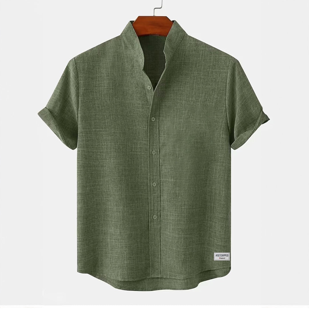 Green Ban collar full patti shirt