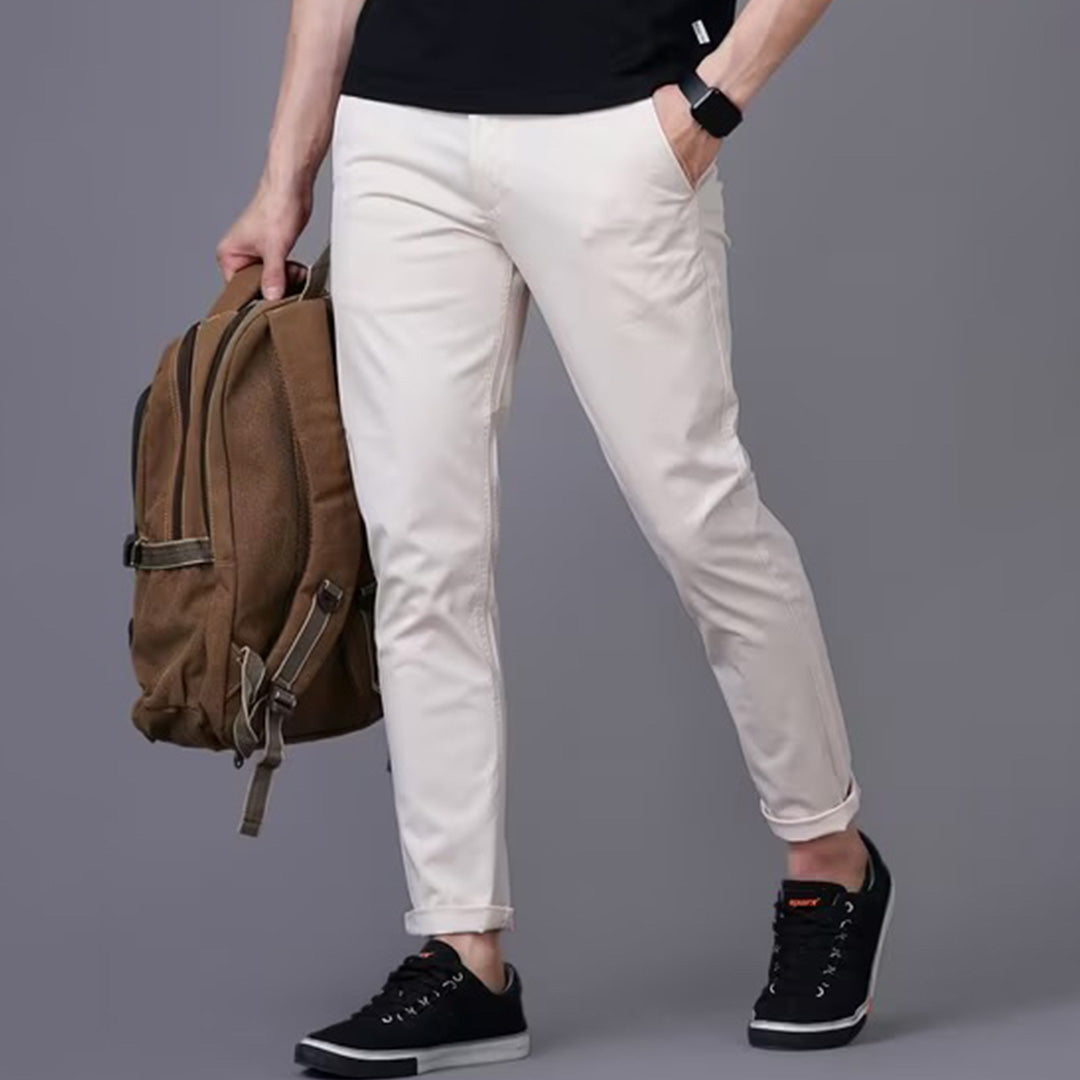 Off White Regular Fit Chinos with Button Closure and Pockets