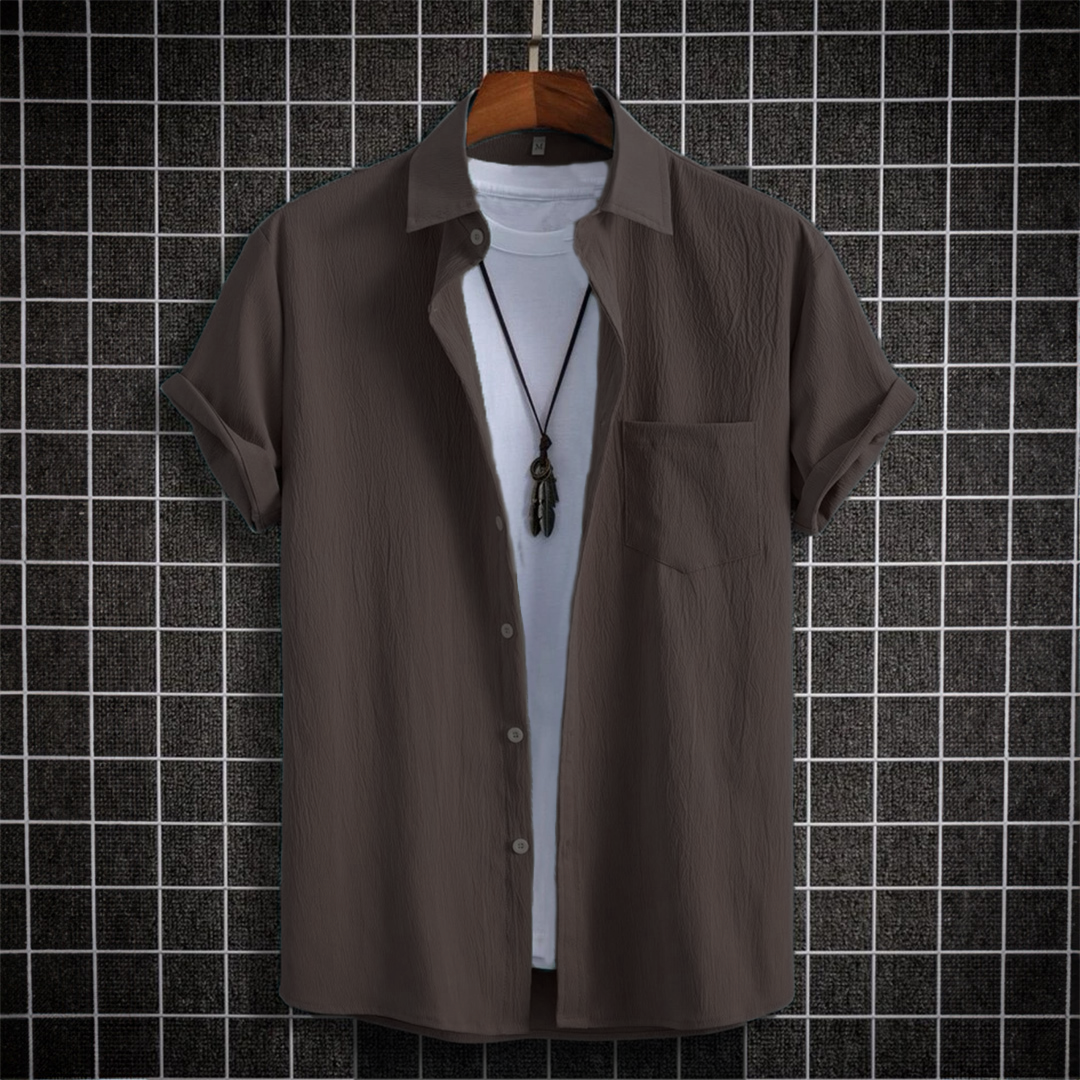 Brown Solid Collar Button Up Shirt