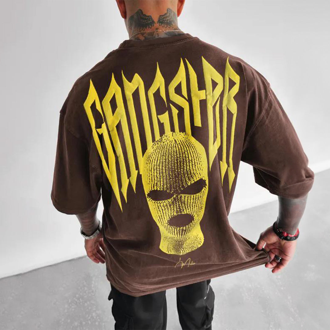 Gangster Oversize Vintage T-Shirt For Men - Brown