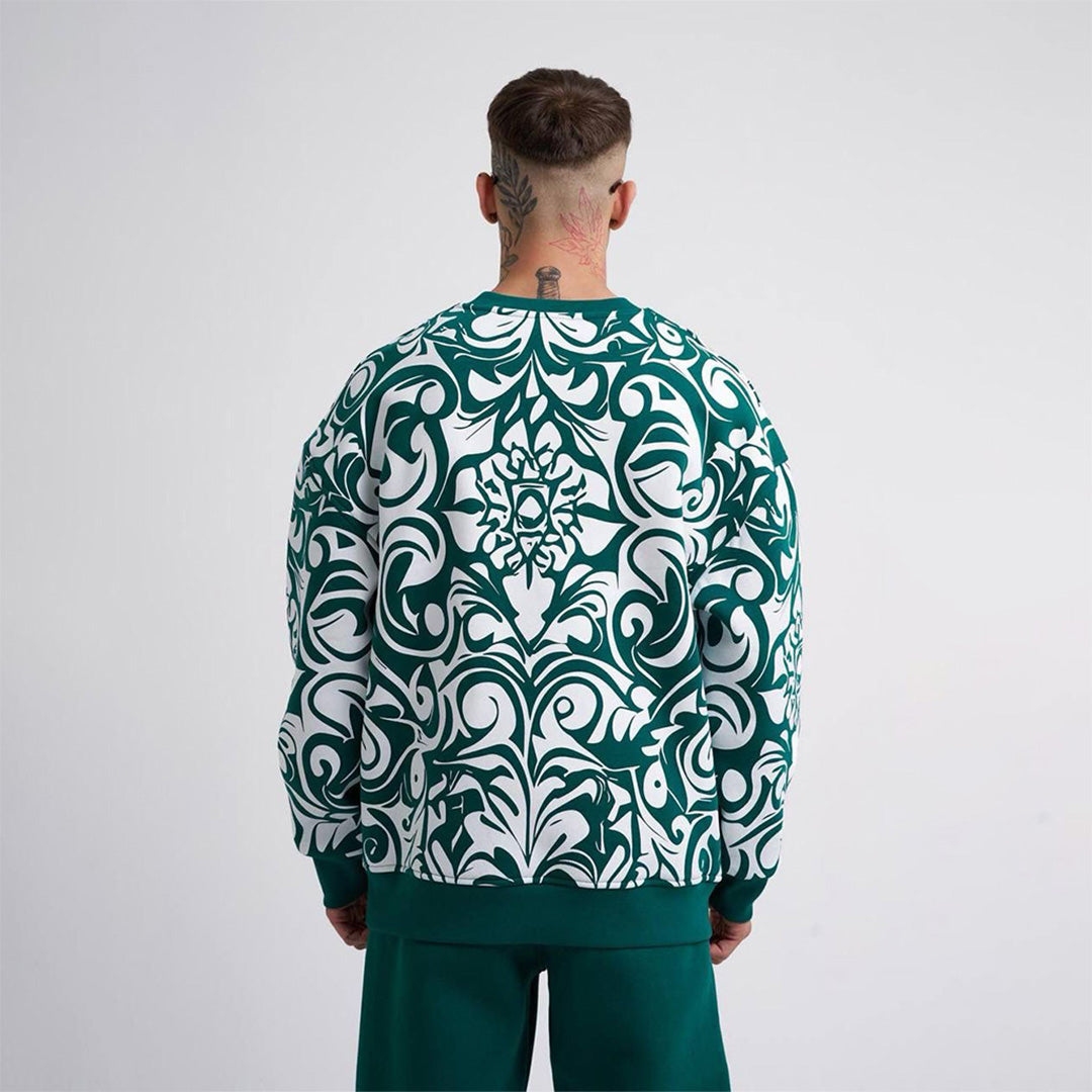 Oversize Ethnical Skull Sweatshirt - Green