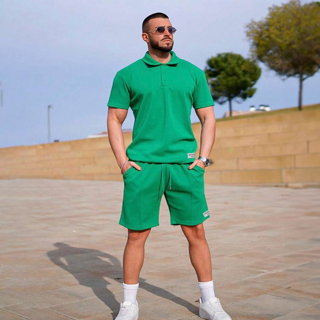 Zapped Cotton Lecra Polo T-shirt & Shorts - Green