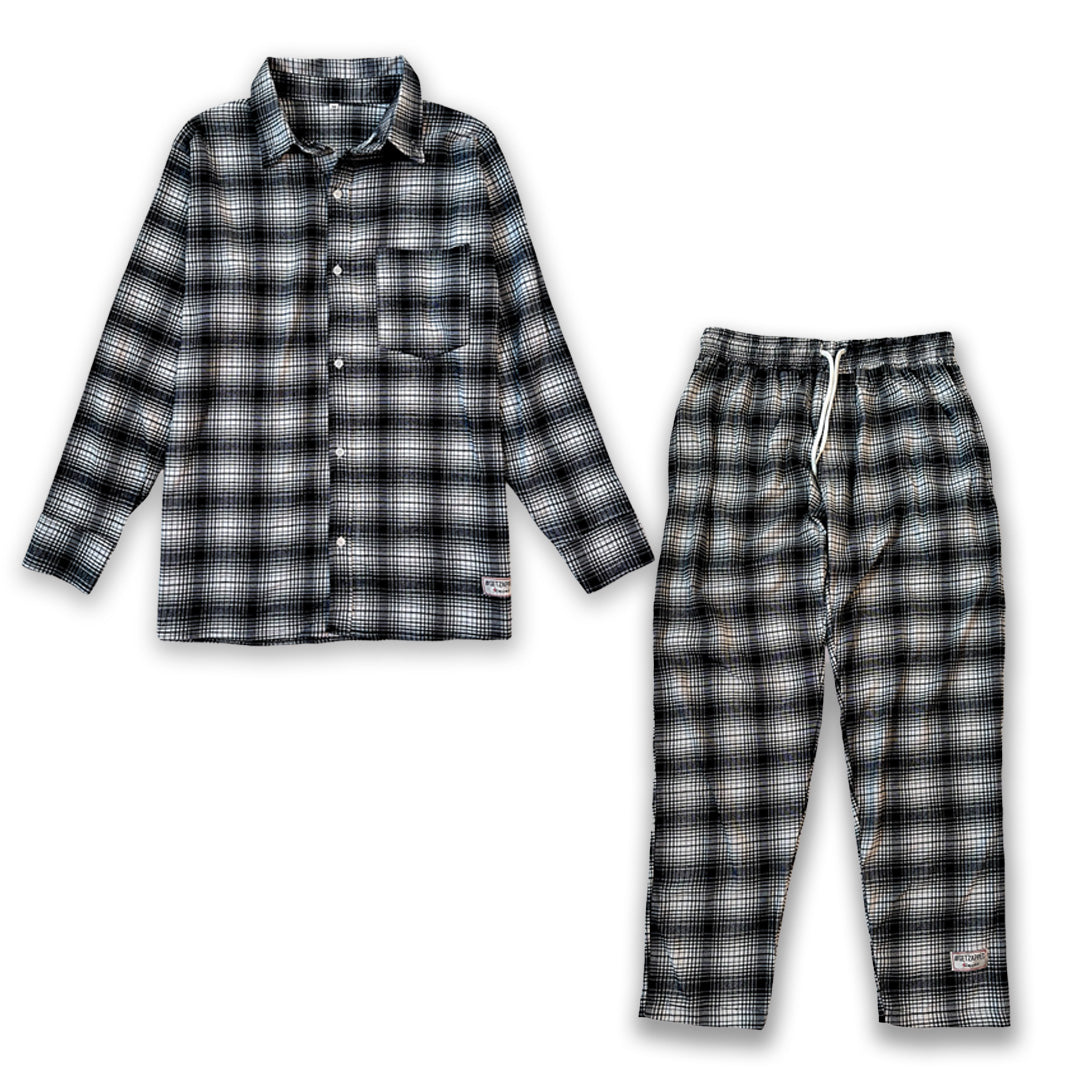 Loose Fit Plaid Long Sleeve Shirt & Trouser Set