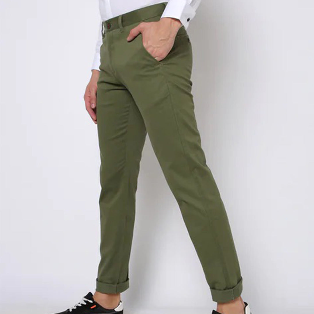 Green Regular Fit Chinos with Button Closure and Pockets