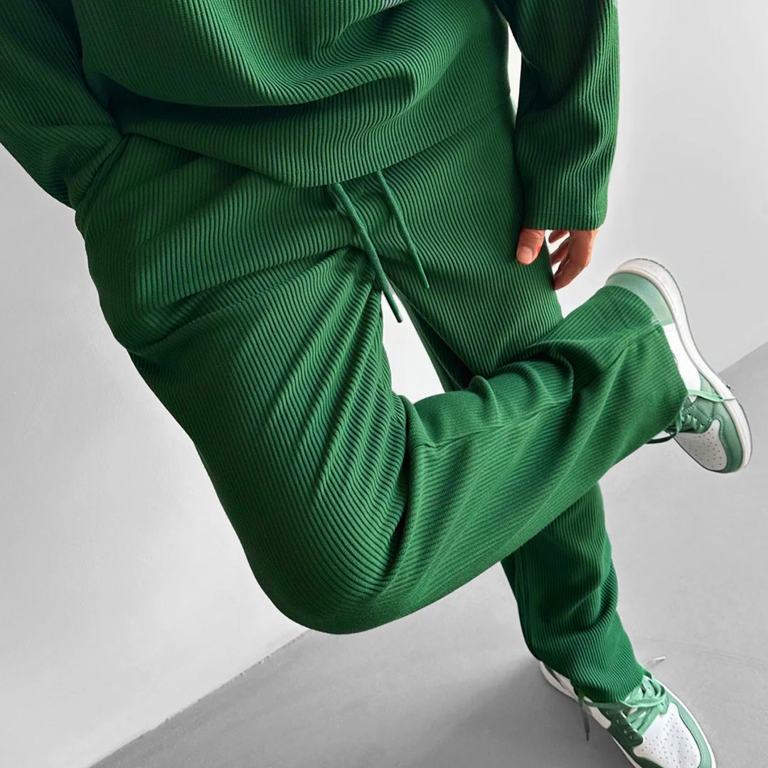 LOOSE FIT RIBBED PANTS - GREEN