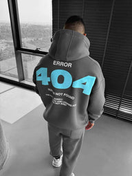 Grey Error 404 hoodie with blue graphic men Dubai - Premium streetwear UAE