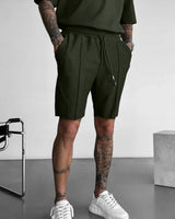 LOOSE FIT TEXTURED SEAM SHORTS - RAIN FOREST