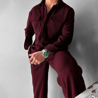 Double Pocket Shirt & Trouser Set - Maroon