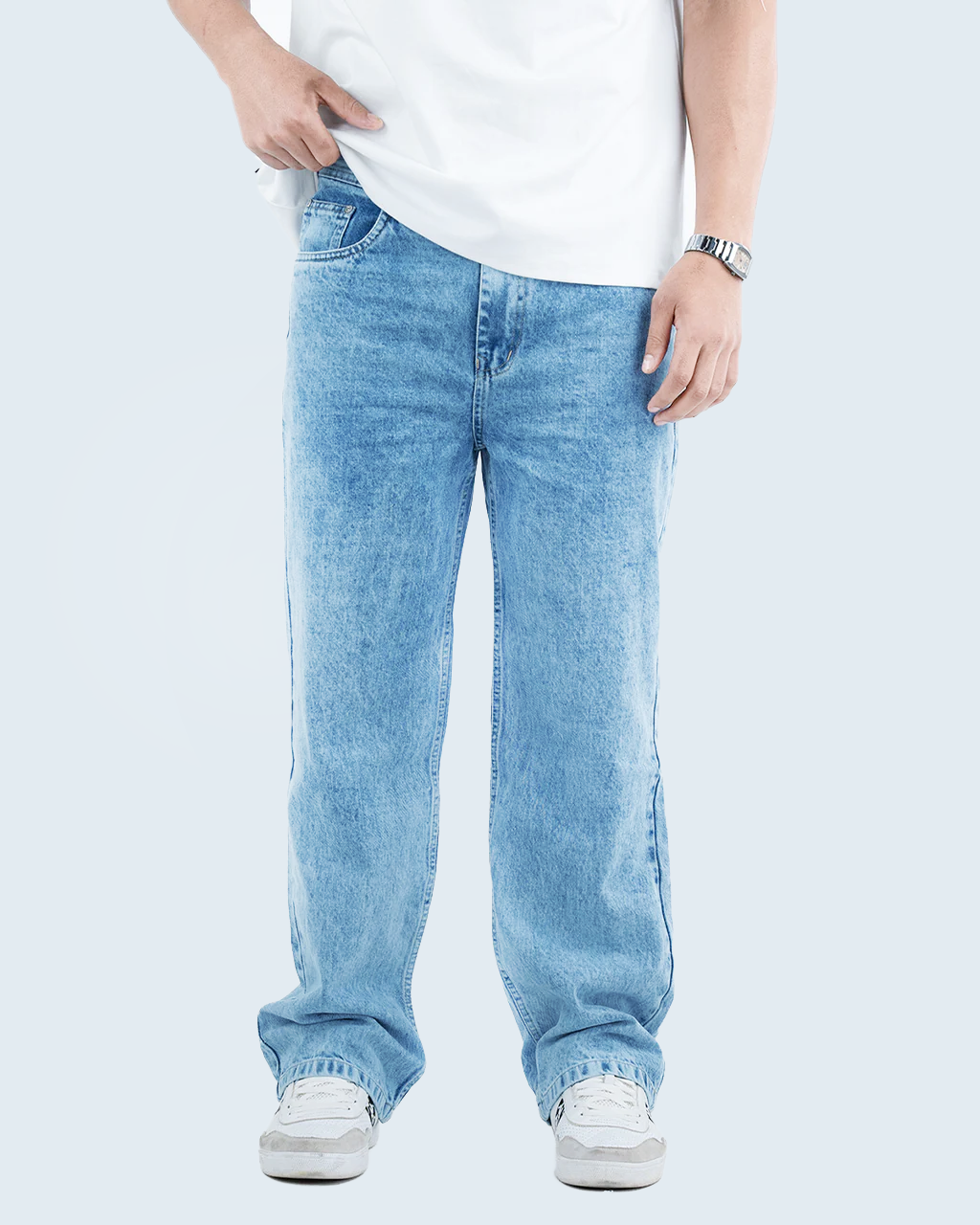 Men’s Relaxed-Fit Washed Denim Jeans - Light Blue