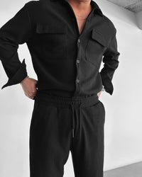 OVERSIZE POCKET CORD SHIRT - BLACK