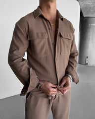 OVERSIZE POCKET CORD SHIRT - BROWN