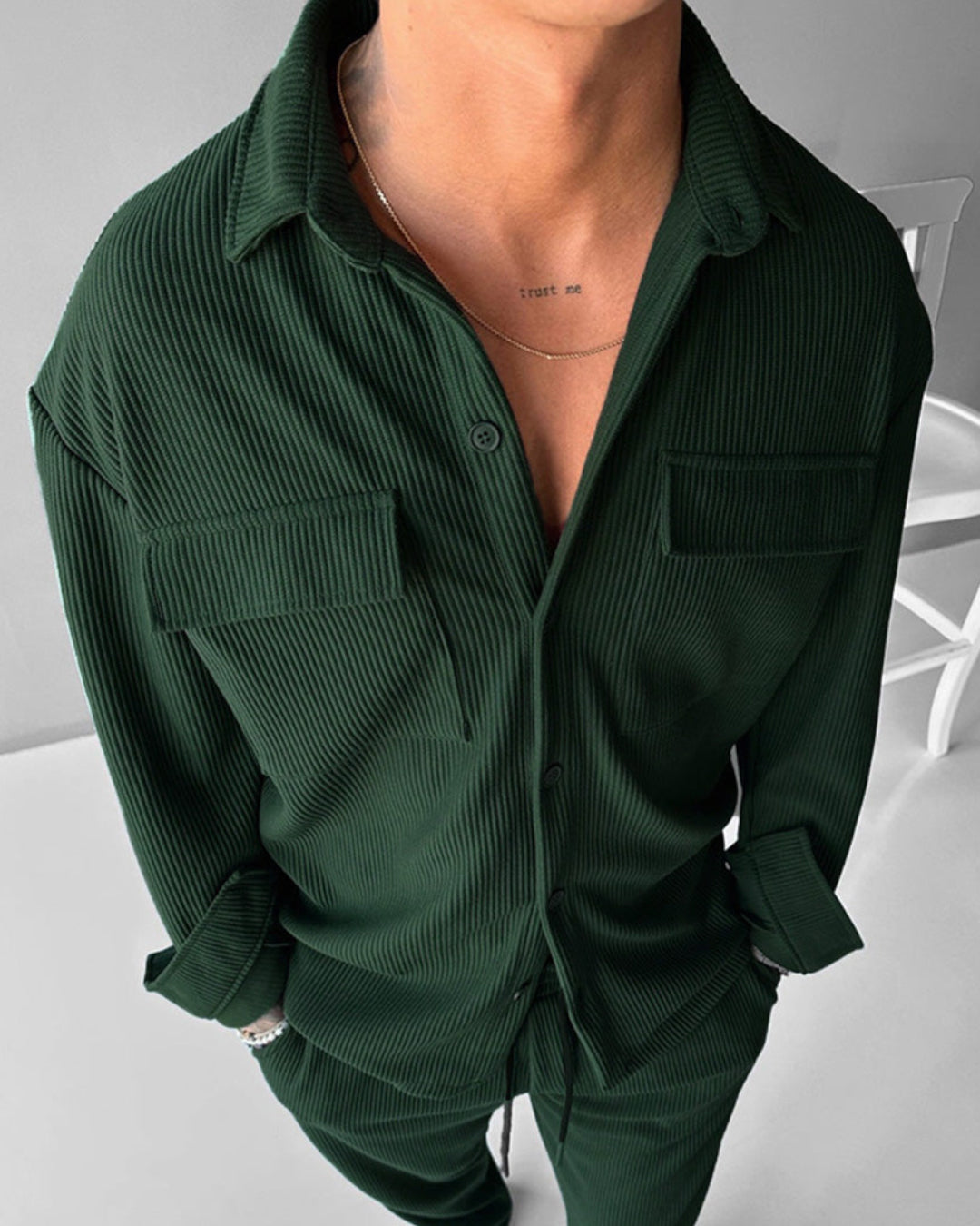 OVERSIZE POCKET CORD SHIRT - GREEN