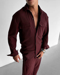 OVERSIZE POCKET CORD SHIRT - MAROON