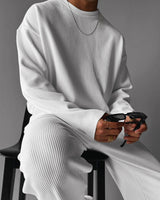 OVERSIZE RIBBED FULL SLEEVES T-SHIRT - WHITE