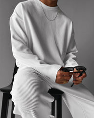 OVERSIZE RIBBED FULL SLEEVES T-SHIRT - WHITE