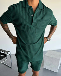 OVERSIZE STRUCTURED POLO SHIRT & SHORT SET - GREEN