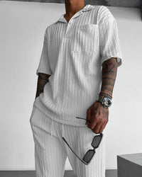 OVERSIZE STRUCTURED POLO SHIRT & TROUSER SET - WHITE
