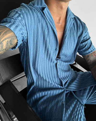 Oversize Structured Shirt & Trouser Set - Blue