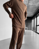 OVERSIZE STRUCTURED T-SHIRT & TROUSER SET - BROWN