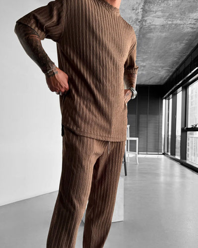 OVERSIZE STRUCTURED T-SHIRT & TROUSER SET - BROWN