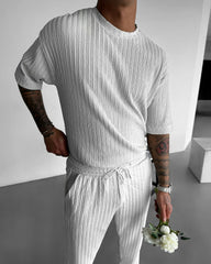 OVERSIZE STRUCTURED T-SHIRT & TROUSER SET - WHITE
