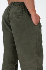 Men’s Olive Linen Drawstring Pants