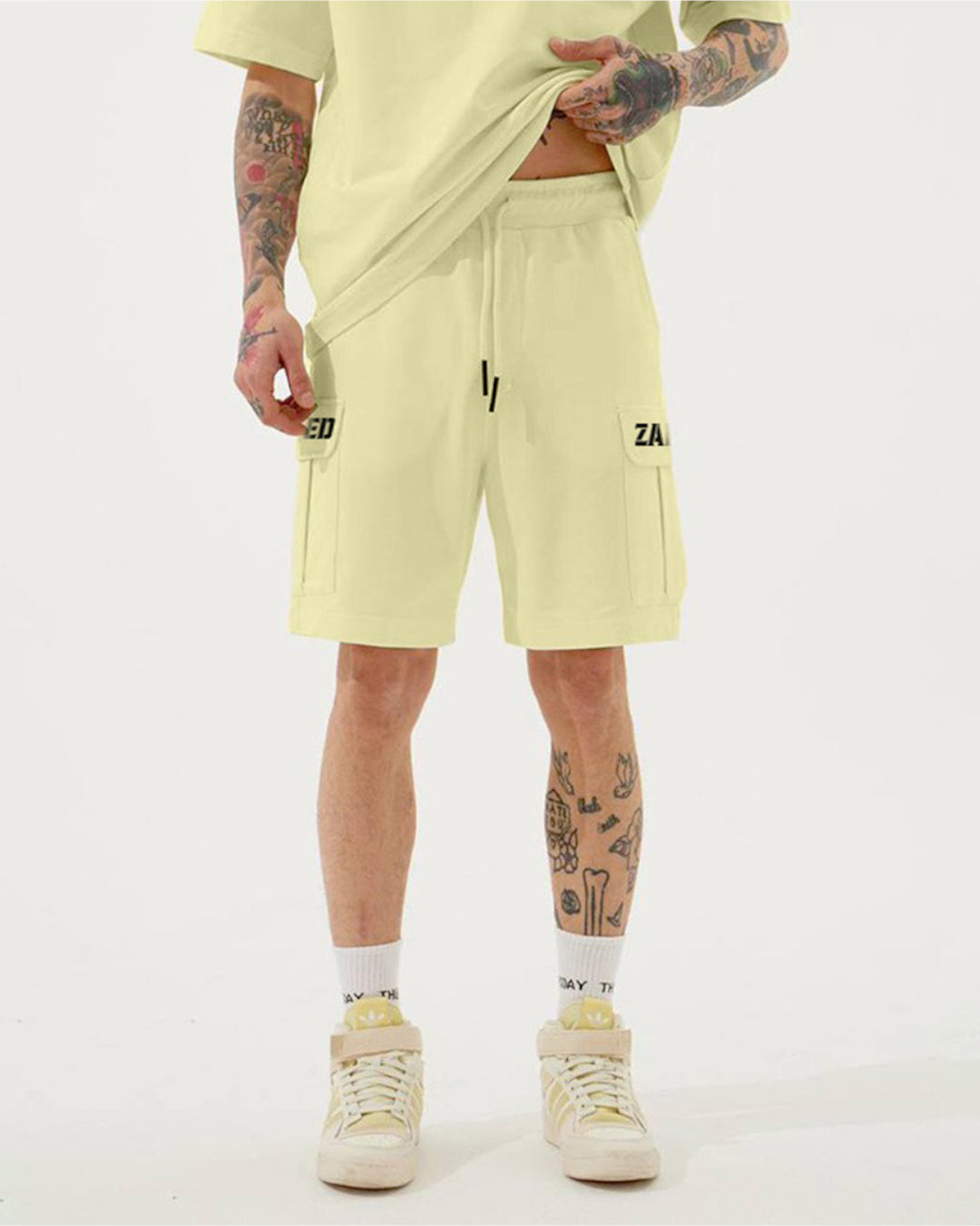 ZAPPED COTTON CARGO SHORTS - YELLOW