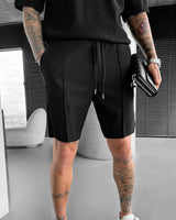 LOOSE FIT TEXTURED SEAM SHORTS - BLACK
