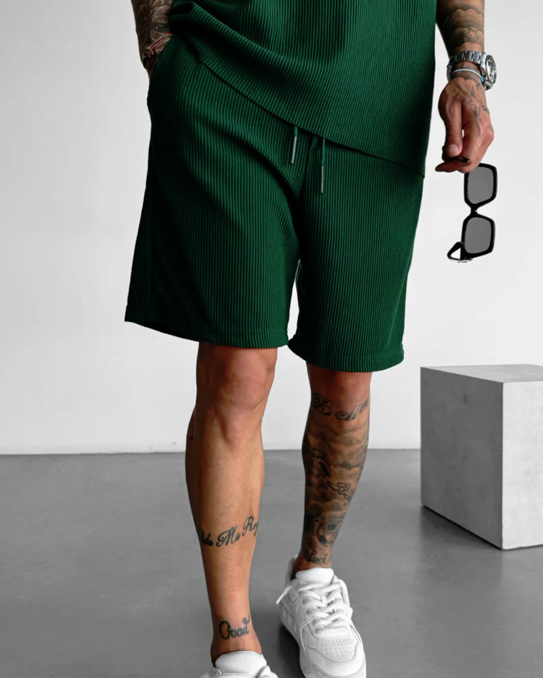 LOOSE FIT RIBBED SHORTS - GREEN