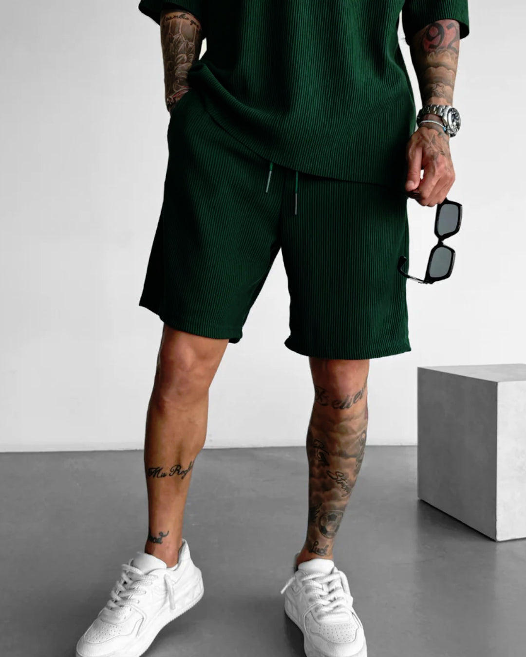 LOOSE FIT RIBBED SHORTS - GREEN