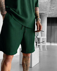 LOOSE FIT RIBBED SHORTS - GREEN