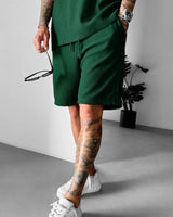 LOOSE FIT RIBBED SHORTS - GREEN