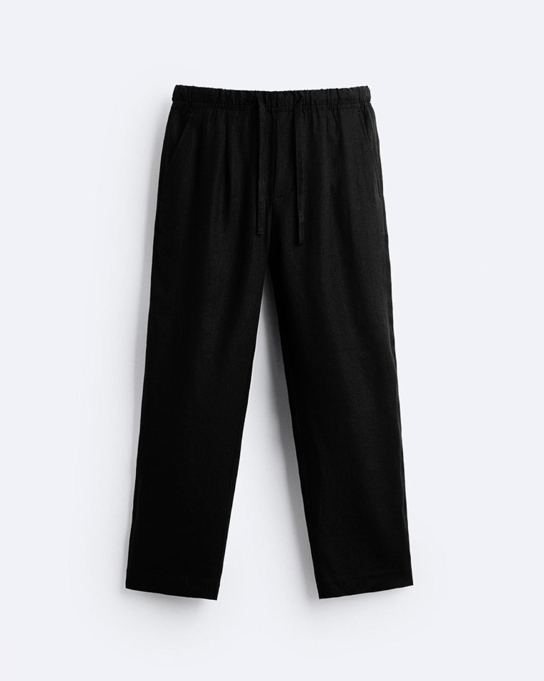 RELAXED LINEN DRAWSTRING TROUSER - BLACK