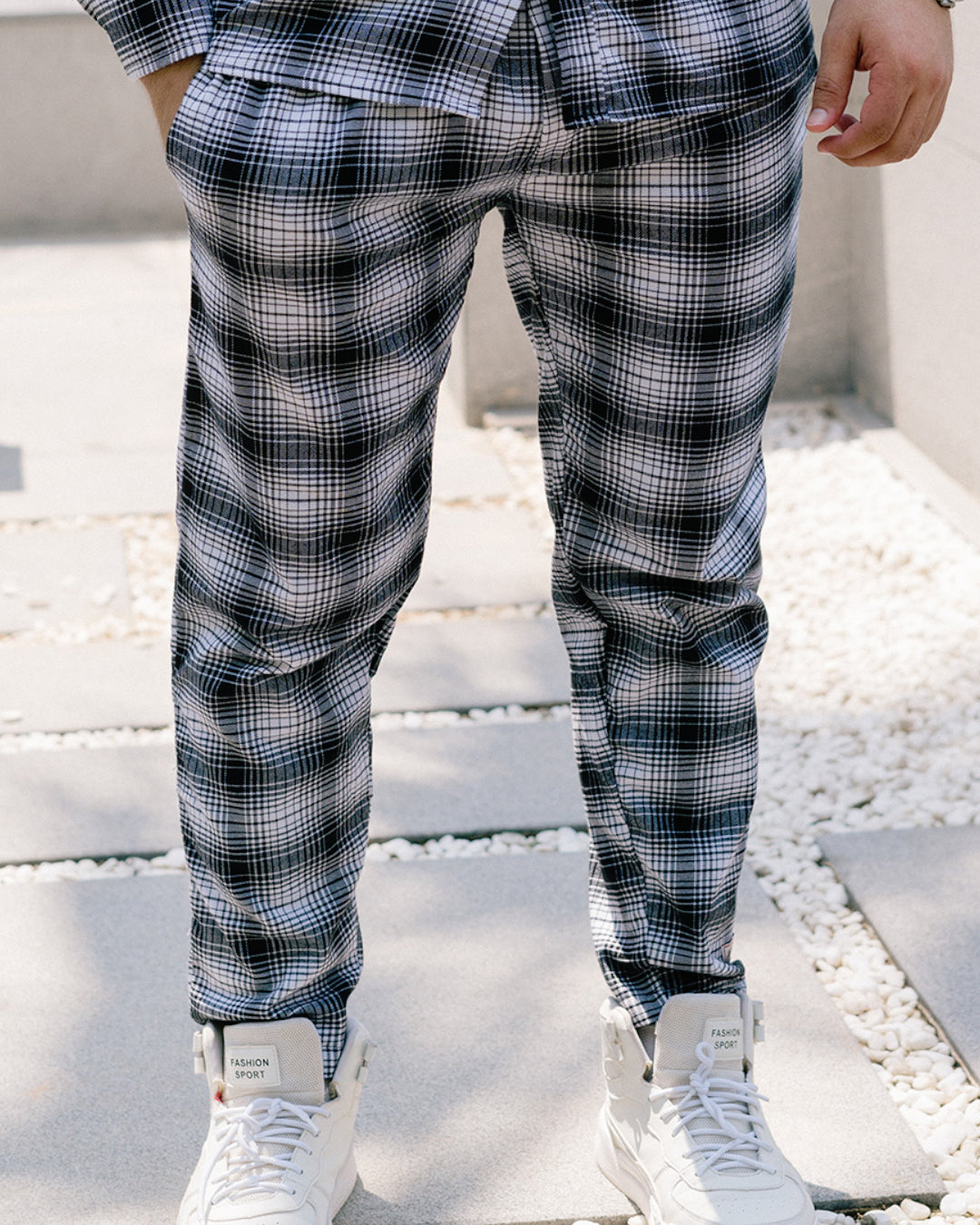LOOSE FIT PLAID CORD PANTS - GRAY
