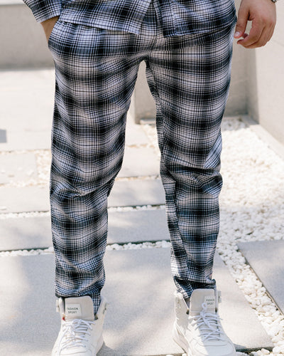 LOOSE FIT PLAID CORD PANTS - GRAY