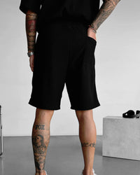 LOOSE FIT RIBBED SHORTS - BLACK