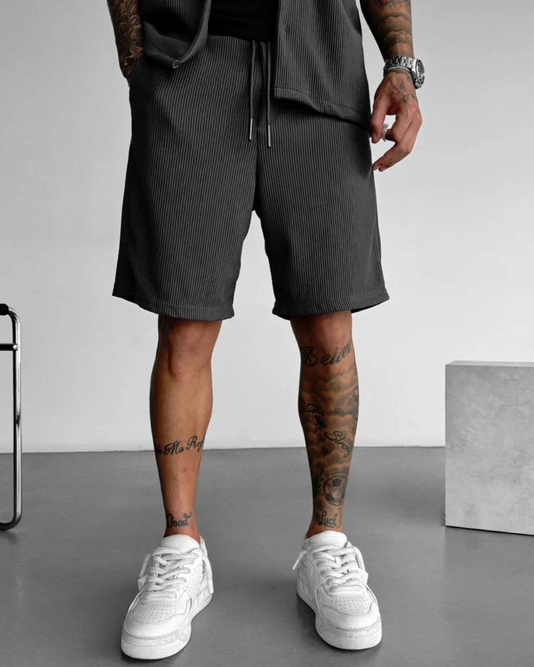 LOOSE FIT RIBBED SHORTS - ANTHRACITE GREY