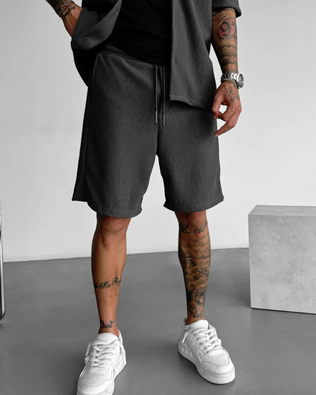 LOOSE FIT RIBBED SHORTS - ANTHRACITE GREY