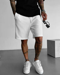 LOOSE FIT RIBBED SHORTS - WHITE