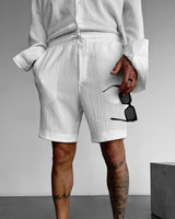 WHITE RELAXED FIT COTTON CRUSH SHORTS