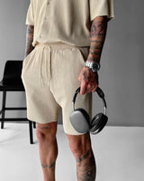 LOOSE FIT RIBBED SHORTS - BEIGE
