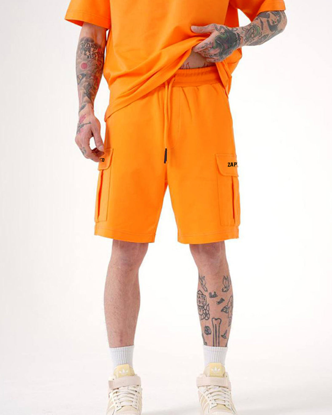 ZAPPED COTTON CARGO SHORTS - ORANGE