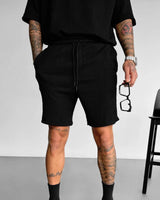 BLACK RELAXED FIT COTTON CRUSH SHORTS