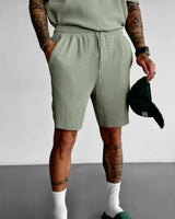 LOOSE FIT RIBBED SHORTS - TEA GREEN