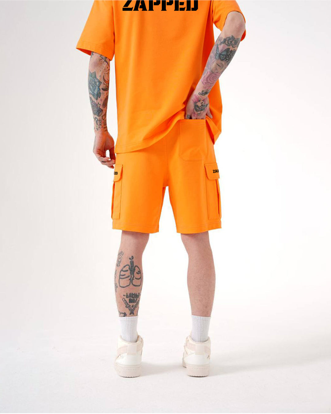 ZAPPED COTTON CARGO SHORTS - ORANGE