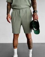 LOOSE FIT RIBBED SHORTS - TEA GREEN