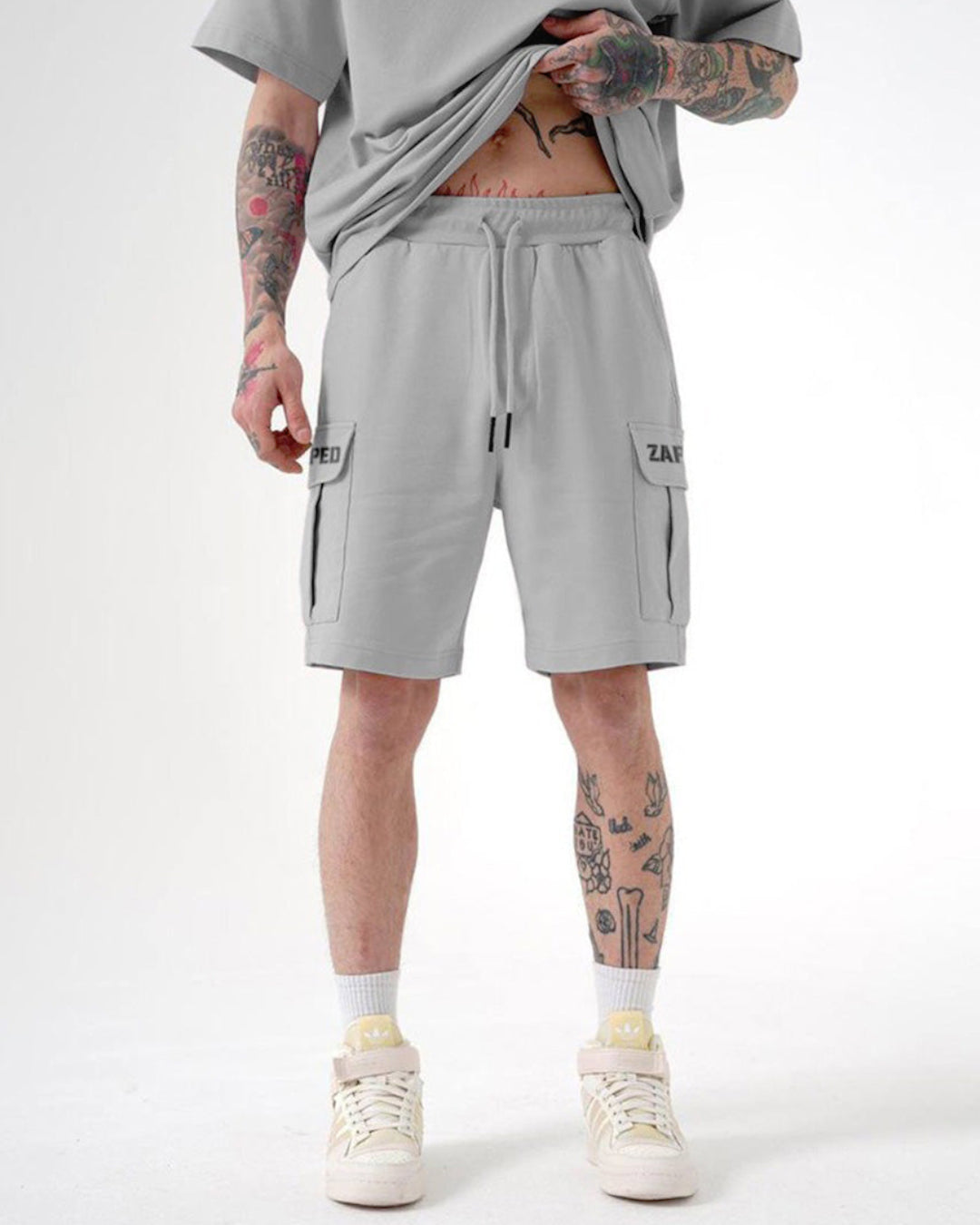 ZAPPED COTTON CARGO SHORTS - GRAY