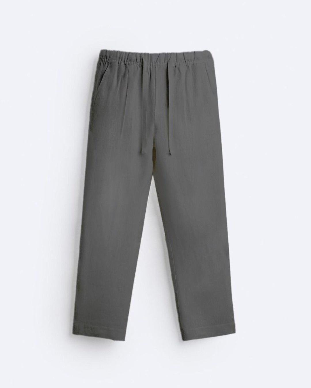 RELAXED LINEN DRAWSTRING TROUSER - GRAY