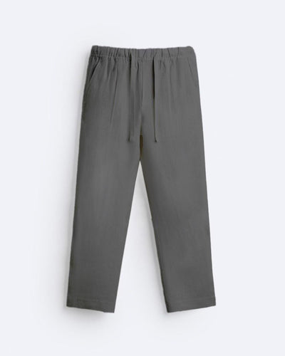 RELAXED LINEN DRAWSTRING TROUSER - GRAY