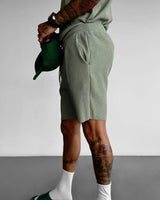 LOOSE FIT RIBBED SHORTS - TEA GREEN